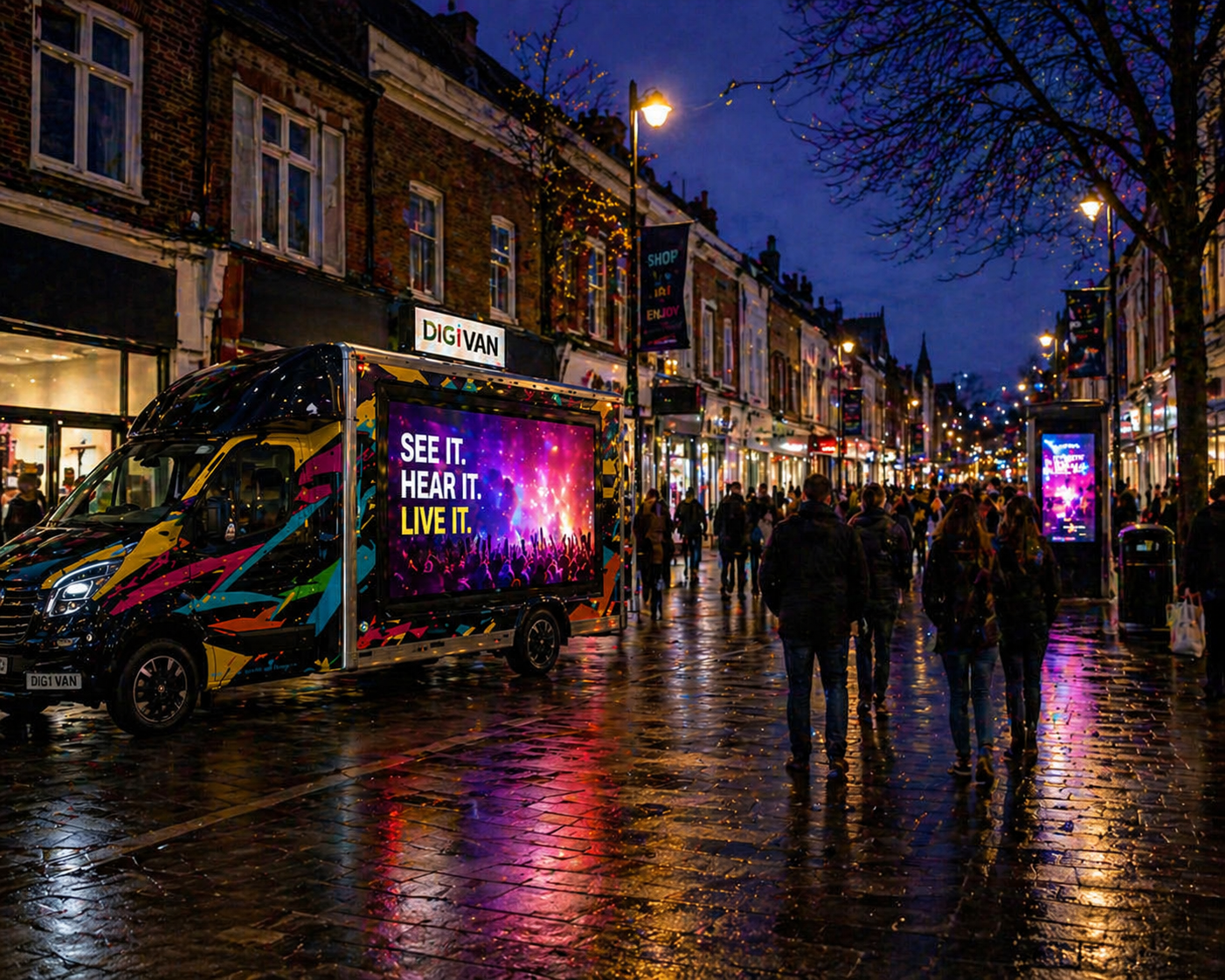 The DigiVan mobile billboard advertising on the high street